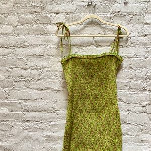 Blue Blush Smocked Green Floral Dress NWOT